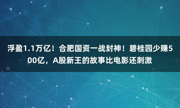 浮盈1.1万亿！合肥国资一战封神！碧桂园少赚500亿，A股新王的故事比电影还刺激